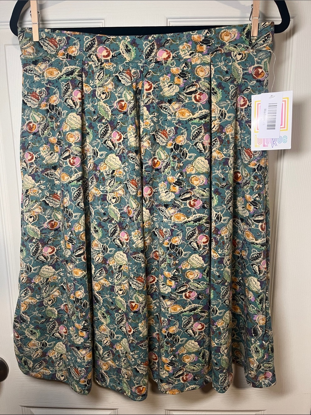 LuLaRoe Teal Floral Circle Skirt with Pleats and pockets
